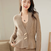 V-neck Cashmere Thickened Cardigan Ruffled Knitted Sweater